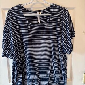 NY Collection Navy and White Striped Short Sleeve Top